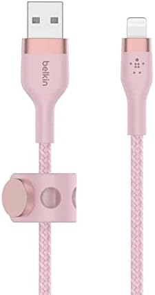 Belkin Boost Charge Pro Flex 10 FT Braided USB Type A to Lightning Cable – MFi Certified Fast Charger for i Phone 14/13/12/11/Pro/Max/Mini/SE & i Pad – Durable Pink Design for Enhanced Compatibility & Speed