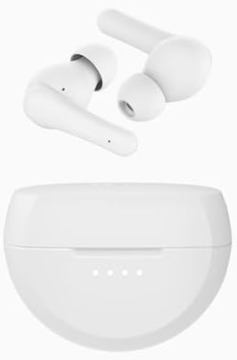Belkin Sound Form Rhythm True Wireless Earbuds – Superior Sound Quality with 28-Hour Playtime, IPX5 Water-Resistant Design, and Integrated Microphone for Effortless Calls – Fast USB-C Charging for i Phone, i Pad, Galaxy, Pixel & More – Ideal for Active Lifestyles in Sleek White Finish