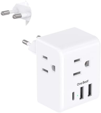 Ultimate European Travel Plug Adapter Set – Dual Pack Universal Power Converter with 3 AC Outlets and 3 USB Charging Ports (including USB-C) for Efficient Power Solutions in Italy, Spain, France, Germany, and Iceland – Essential Accessory for Global Travelers Seeking Versatile Compatibility and Rapid Charging Efficiency