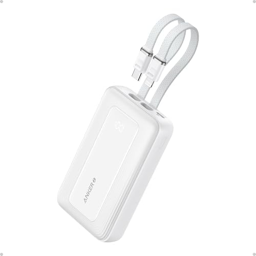 Anker Zolo 10,000 m Ah Fast Charging Power Bank – Ultimate Portable Charger with Built-in USB-C & MFi Certified Lightning Cables, 30 W Max Output for i Phone 16/15 Series, Mac Book, Galaxy – Lightweight Dual-Port Battery Pack for On-the-Go Charging