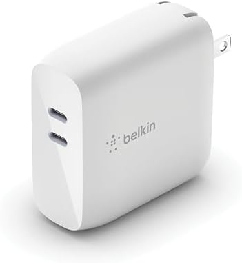 Belkin 68 W Dual Port USB-C Charger Block – Ga N Fast Charger for i Phone 16, Samsung Galaxy S25, Mac Book Pro & More – Superior Power Delivery, Compact Design & Enhanced Safety Features for On-the-Go Charging Efficiency