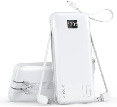 Revolutionize Your Charging Experience with ANOUV 10,000 m Ah Portable Power Bank – Built-in Cables & AC Plug for Fast, On-the-Go USB-C Charging, Compatible with i Phones and All Smart Devices – LED Display for Real-Time Battery Monitoring – The Ultimate Travel Essential for Efficiency and Convenience