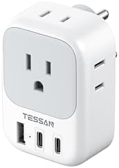 TESSAN Universal European Travel Power Adapter – 3 High-Speed USB Ports (2 USB-C) & 4 AC Outlets for Seamless Device Charging Across France, Germany, Spain, Greece & More – Compact Multi-Port Solution for Global Travelers – Ultimate Type E/F Plug Converter for Efficient Connectivity