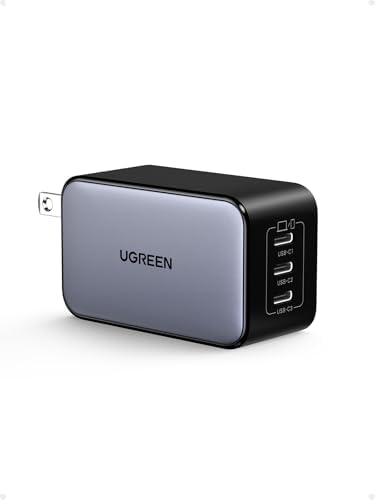 UGREEN Nexode 65 W USB-C Charger Block – Enhanced 3-Port Ga N Power Adapter for Fast Charging Compatible with i Phone 16/15, Galaxy S24/S23, Mac Book Pro/Air, i Pad Pro/Air, Pixel 9/8, and Steam Deck – Superior Efficiency, Compact Design, and Triple Device Flexibility for Ultimate Convenience