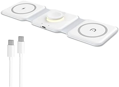 Versatile 3-in-1 ORIA Wireless Charging Hub with Night Light – Efficient and Fast Charging Station for i Phone 14/13/12/11/Pro/Max and Apple Watch – Compact Foldable Design for Seamless Travel and Home Use – Ideal for Bedside and Office Setup