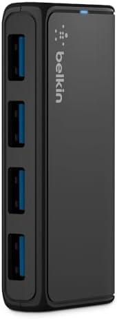Belkin 4-Port USB 3.0 Hub – Super Speed Powered Adapter for Seamless Data Transfer & Fast Charging – Ideal Companion for Laptops, Printers, i Phone Chargers & Storage Devices – Compact Black Design for Enhanced Portability and Performance