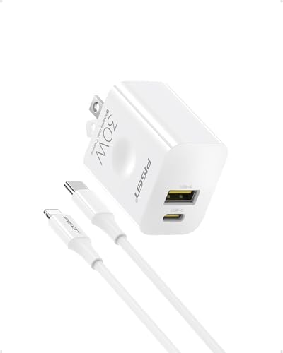 PISEN 30 W Dual Port USB C Charger with Foldable Plug – Fast Charging Block for i Phone 14/13/12/11 Pro Max & i Pad – Includes 4 FT Type C to L Cable – Optimal Power Delivery & Quick Charge 3.0 Technology for Efficient Device Charging Anywhere