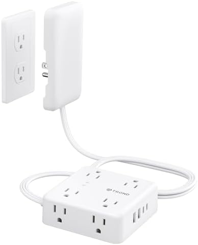 TROND 10 FT Flat Power Strip with Outlet Cover – 8 AC Outlets & 4 USB Ports for Rapid Charging – 1700 J Surge Protection for Home, Office, and Dorm Room – Space-Saving Design for Optimal Organization and Device Compatibility
