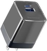 30 W Ga N Dual-Port USB-C Charger – Ultra-Portable Fast Charging Power Adapter for i Phone 12/13/14/15/16, i Pad Pro/Air/Mini, Google Pixel, Samsung Galaxy – Compact Foldable Design for Mobile Professionals and Travelers – Sleek Grey Finish for Modern Tech Aesthetics