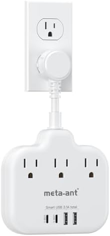 Stylish Brown Travel Power Strip with 5 Ft Cord – Compact Extension Solution Featuring 3 AC Outlets & 4 USB Ports (2 USB-C) for Rapid Charging – Ideal Desk Accessory for Tan Wood and Walnut Grain Décor – Maximize Functionality & Aesthetics in Any Space