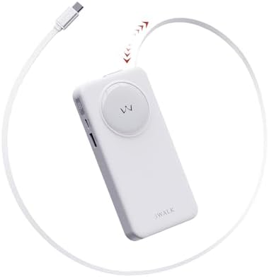 Ultra-Slim 10,000 m Ah Power Bank with 30 W PD Fast Charging & Integrated Retractable USB-C Cable – Perfect for i Phone 16/15, Samsung Galaxy 25/24, Google Pixel, and Mac Book Air – Effortless Portability Meets Stylish Efficiency in Sleek White Design for On-the-Go Charging