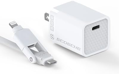 Scosche SHPDC20 20 W USB-C Fast Charging Wall Charger with 4 FT USB-C to Lightning Cable – Universal Compatibility for i Phone 12-16, i Pad, and Type-C Android Devices – Compact and Durable Power Solution for Home and Travel