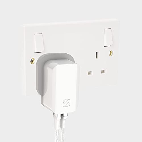 Scosche HPDCA32 UK Power Volt 32 W Fast Charging Adapter – Dual USB Type-C & Type-A Wall Charger with Power Delivery 3.0 for Rapid Device Charging – Universal Compatibility for Smartphones, Tablets, and More in Sleek White Design