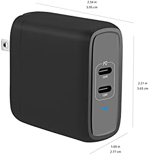Amazon Basics 36 W Dual-Port USB-C Wall Charger for Phones and Tablets – Fast Charging Power Delivery Adapter, Compact Design for Travel, Enhanced Compatibility & Safety Features in Sleek White Finish