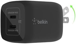 Belkin 65 W Dual USB-C Fast Charger Block – Super Charging PD3.0 with Ga N Efficiency for i Phone 16, Samsung Galaxy S25, Mac Book & More – Dual Port Power Adapter for Rapid Device Charging – Sleek White Design for Modern Aesthetics – Ideal for Multitasking and On-the-Go Lifestyle