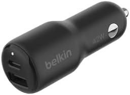 Belkin Boost Charge 42 W Dual Port Fast Car Charger – Rapid USB-C & USB-A Charging for i Phone 16, Galaxy S25, Pixel 9, Nintendo Switch 2 – Compact Black Design for Ultimate Portability and Device Compatibility