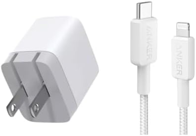 Anker 20 W USB-C Power Adapter & 10 ft Braided Lightning Cable Set – High-Speed Power Delivery Charger for i Phone & i Pad – Travel-Ready Compact Design with Superior Durability and Versatile Device Compatibility