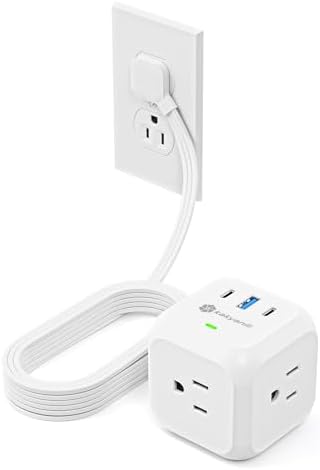 Compact Power Strip Cube with 3 AC Outlets & 3 USB Ports (2 USB-C) – 900 Joules Surge Protection & 5 ft Flat Plug Extension Cord for Home Office & Travel – Versatile Charging Station for Enhanced Device Compatibility & Safety