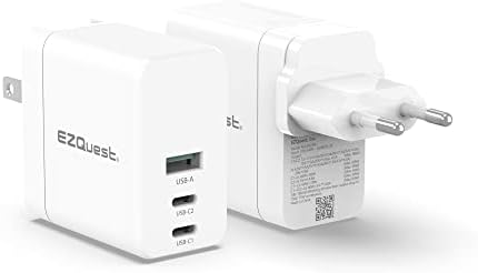 EZQuest 120 W Ga N USB-C Charger with 2 USB-C & 1 USB-A Ports – Travel-Ready Fast Charging Block with 2 Meter Cable – Compatible with Mac Book Pro, i Pad Pro & All Type-C Devices for Ultimate Power Efficiency
