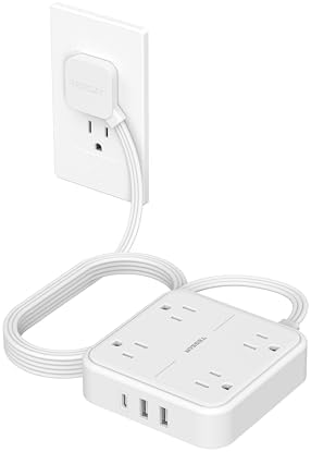 TESSAN 5 FT Flat Extension Cord Surge Protector – 4 Outlet Power Strip with 3 USB C Ports (1 USB C) for Fast Charging, 900 Joules Electronics Protection, Space-Saving Design for Home, Office, and Dorm Use, Enhanced Compatibility and Efficiency