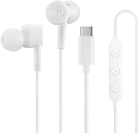 PALOVUE USB Type C In-Ear Headphones with Microphone & Volume Control – Advanced Noise Isolation Earbuds for Seamless Compatibility with Google Pixel, Samsung, One Plus, Huawei, Sony, & Mac Book – Exceptional Sound Clarity & Ergonomic Comfort for Daily Commutes, Workouts, and Entertainment