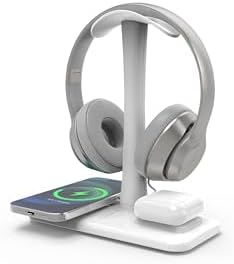 Multifunctional 5-in-1 Headphone Stand with 15 W Fast Wireless Charger – Versatile Gaming Headset Holder for i Phone 15/14/13/12/11/XS/XR/X & Air Pods 3/2/Pro/2 – Sleek Black Design for Ultimate Desk Organization and Charging Efficiency