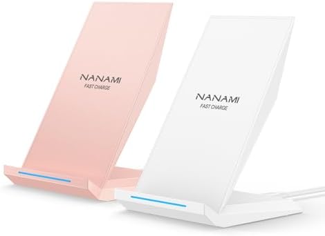 NANAMI Dual Pack Fast Wireless Charging Stands – Qi Certified for i Phone 16/15/14/13/12 Pro Max & Samsung Galaxy S24/S23/S22/S21/S20, Google Pixel Compatible – Effortless Cable-Free Power for All Devices
