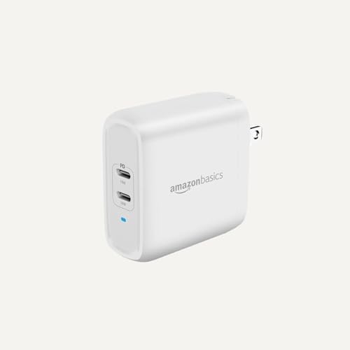 Amazon Basics 36 W Dual-Port USB-C Wall Charger for Phones and Tablets – Fast Charging Power Delivery Adapter, Compact Design for Travel, Enhanced Compatibility & Safety Features in Sleek White Finish