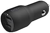 Belkin 24 W Dual USB Car Charger with Lightning Cable – High-Speed Charging Solution for i Phone, Samsung Galaxy, Air Pods & More – Compact and Durable Dual USB-A Power Adapter for Effortless On-the-Go Connectivity – Ultimate Versatility for Multiple Devices