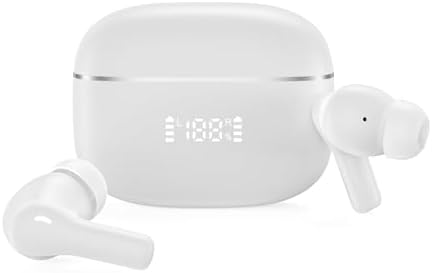 Elevate Your Audio Experience with Muse Space Bluetooth 5.4 Wireless Earbuds – Advanced Active Noise Cancelling (ANC) & Environmental Noise Cancelling (ENC) for Crystal-Clear Sound, Sweat-Proof Construction for Active Use, Integrated Microphone for Effortless Hands-Free Communication, LED Battery Indicator for Easy Monitoring – The Ultimate Companion for Fitness Enthusiasts and Frequent Travelers (White)