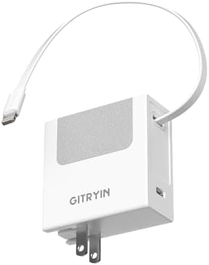 Revolutionary 40 W Fast Charging Portable USB Phone Charger Block with Retractable 31.5-inch Lightning Cable – Compact Wall Adapter with USB-C Port and Foldable Plug for i Phone 14/13/12, Perfect for Travel and Everyday Use