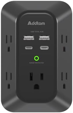 Addtam 5-Outlet Surge Protector with 4 USB Fast Charging Ports – Versatile Outlet Extender Power Strip for Home and Dorm Room Use, Enhanced Safety Features with Built-in Surge Protection, Compact Design for Easy Travel and Maximum Device Compatibility