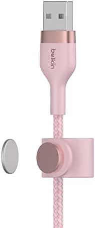 Belkin Boost Charge Pro Flex 10 FT Braided USB Type A to Lightning Cable – MFi Certified Fast Charger for i Phone 14/13/12/11/Pro/Max/Mini/SE & i Pad – Durable Pink Design for Enhanced Compatibility & Speed