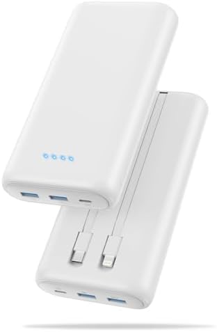 Ultra-High Capacity 40800 m Ah Portable Charger with Built-In Cables – 25 W PD USB C Fast Charging Power Bank – 5 Outputs & Dual Input for i Phone 16/15/14/13 & Samsung S23 – Stylish Pink Design for On-the-Go Charging Solutions