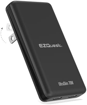 EZQuest Ultra Slim 70 W Ga N II Dual USB-C PD Wall Charger – High-Efficiency Fast Charging with Intelligent Power Allocation – Compact & Foldable Design Perfect for Travel and Home Use – Enhanced Safety Features with Over-Voltage Protection – Sleek Black Finish for Modern Aesthetic and Universal Device Compatibility – Your Ultimate Charging Solution for Smartphones, Tablets, and Laptops