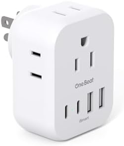Cruise-Ready Power Solution: One Beat Multi Plug Wall Outlet Extender with 4 AC Outlets & 4 Fast USB-C Ports – Compact, Lightweight Travel Power Strip for Seamless Charging on Board – Non-Surge Protector for Enhanced Safety and Compliance