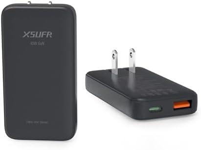 Compact Dual-Port 45 W USB C Power Adapter | Ultra-Slim Ga N Technology Fast Charger with 3.28 ft Cable for Laptops, Tablets, and Smartphones | PD 3.0 Compatible, Travel-Friendly, and Efficient Charging Solution for On-the-Go Users