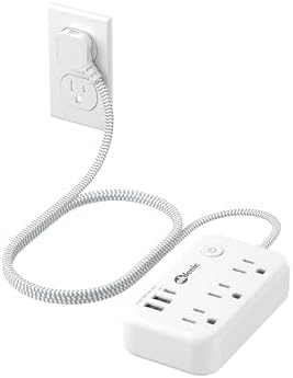 Compact Power Strip with USB-C and Dual USB-A Ports – 3 ft Extension Cord with 4 Outlets & 4.8 A Fast Charging Station for Laptops, Tablets, and Smartphones – Flat Plug Design Perfect for Tight Spaces and Travel – Versatile Multi-Device Charging Hub for Home and Office Use