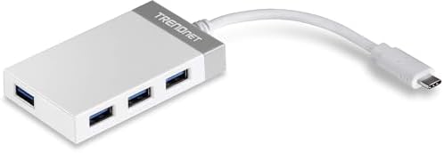 TRENDnet TUC-H4 E 4-Port USB C Hub – Compact USB 3.0 Multiport Adapter for Seamless Connectivity on Windows & Mac – High-Speed Data Transfer up to 5 Gbps – Portable Design for Travel & Home Office – Versatile USB 2.0 Backward Compatibility – Sleek White Finish for Modern Aesthetics