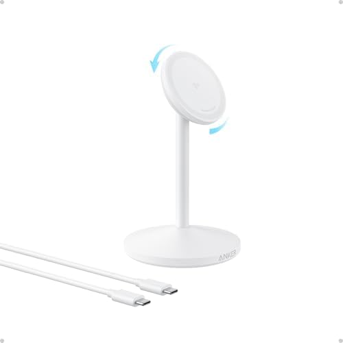 Anker Mag Go i Phone 16 Mag Safe Charger Stand – 15 W Fast Magnetic Wireless Charging Station with Qi2 Certification, 360° Device Compatibility & Sleek Design for i Phone 16/15/14/13/12 Series & Air Pods (Includes 25 W Adapter) – Elevate Your Charging Experience Today!