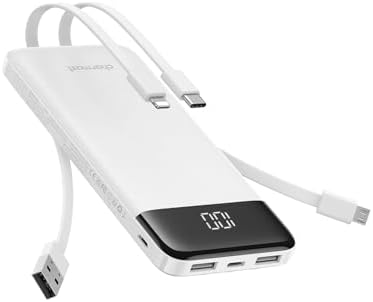 Ultra-Slim 10,000 m Ah Charmast Portable Charger with Built-In Cables – High-Speed 15 W USB-C Power Bank for i Phone 16/15/13, Samsung, and Android Devices – Charge 6 Devices Simultaneously with Real-Time LED Display – Travel-Friendly Battery Pack with Pouch for Added Durability and Low Current Mode for Safe Charging of Earphones and Speakers – Essential Power Solution for Daily Use and On-the-Go Charging