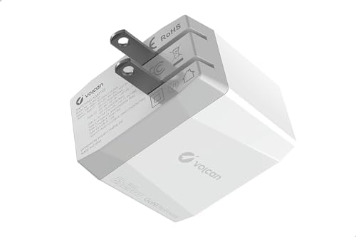 Volcan 65 W Ga N USB-C Triple Port Fast Charger – Ultra-Compact Travel Wall Adapter for Laptops, Tablets & Smartphones – Optimal Power Delivery for i Phone 15/14/13/12/11/X, Mac Book Pro/Air, Samsung Galaxy, Pixel & More – Sleek Design for On-the-Go Efficiency