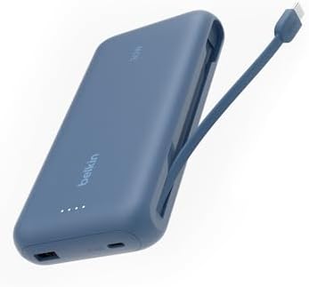Belkin 10,000 m Ah Portable Charger – Fast Charge Power Bank with Integrated Cable for i Phone 16, i Pad Pro, Galaxy S25 – 20 W USB-C Power Delivery – Lightweight Pink Design for Ultimate Portability and Versatile Compatibility