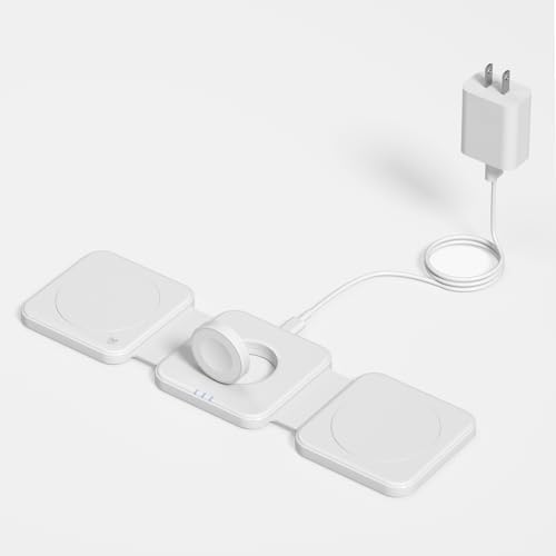 Joy Geek 3-in-1 Foldable Mag Safe Wireless Charging Station for i Phone 15/14/13/12 Pro Max Plus, Air Pods Pro/2/3 & Apple Watch 9-2/SE – Fast, Portable & Sleek Design for Ultimate Device Compatibility and Efficiency