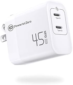 Powerlot Zero 45 W Dual USB-C Wall Charger Block – Ultra-Fast 2-Port Power Adapter with Foldable Plug for Galaxy S23 Ultra, i Phone 14 Pro Max, and Mac Book Air – Enhanced Speed and Smart Compatibility for On-the-Go Charging Solutions