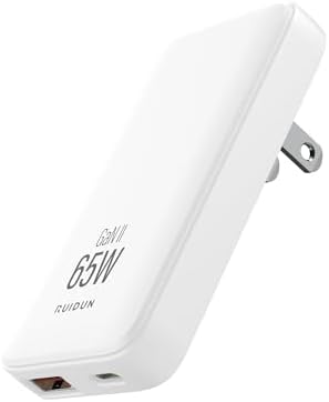 Experience Unmatched Charging Efficiency with the 65 W Ga N Dual-Port USB-C Charger – Foldable Travel Adapter with PD3.0 & PPS Technology, Ideal for Mac Book, i Pad Pro, i Phone, Galaxy S22 & More – Includes 3.28 ft 100 W Cable in Sleek Black for Ultimate Compatibility and Speed Optimization.