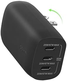 Belkin 67 W 3-Port USB-C Power Delivery Charger Block – Ultra-Fast Charging Hub for i Phone 16, Samsung Galaxy S25, Mac Book Pro & More – Portable & Versatile Charging Solution for Home, Office, and Travel – Enhanced PPS Technology for Universal Device Compatibility