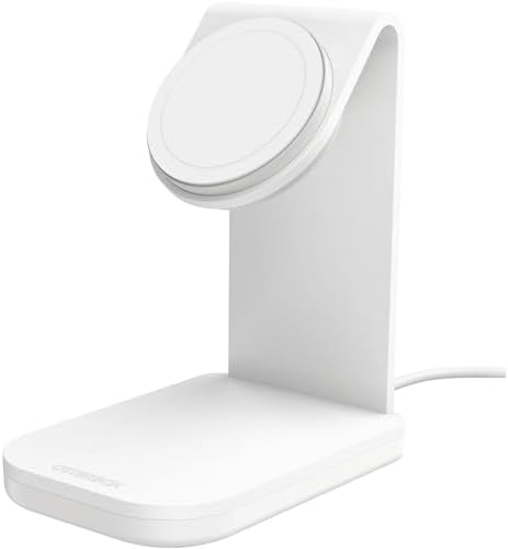 Otter Box Mag Safe Wireless Charging Stand – 15 W Fast Charge Station with 20 W Wall Charger & 6.6 FT USB-C Cable – Sleek White Design for i Phone Compatibility – Premium Magnetic Alignment for Secure Streaming & Interaction – Durable, Space-Saving Aluminum Base with Fingerprint-Resistant Finish – Limited Lifetime Warranty for Ultimate Reliability