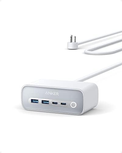 Anker 525 7-in-1 Power Hub – High-Efficiency USB C Charging Station with 65 W Fast Charging, 3 AC Outlets, Dual USB A & C Ports, and 5 ft Extension Cord – Sleek Aurora White Design for Ultimate Device Versatility and Workspace Organization