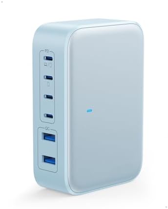 200 W USB C Fast Charging Station with 6 Ports – Ga N IV Compact Wall Charger for Mac Book, i Phone 16/15, Galaxy & Steam Deck – QC4.0 & PD 65 W Power Adapter for Ultimate Device Compatibility & Speed